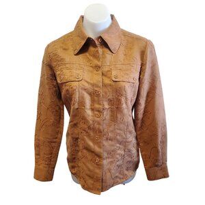 Chico's Faux Suede Western Embroidery Long Sleeve Paisley Shirt Boho Small